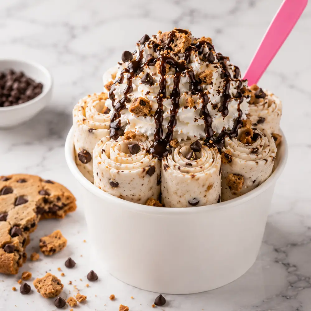 Cookie Cracker rolled ice cream with chocolate chip cookie