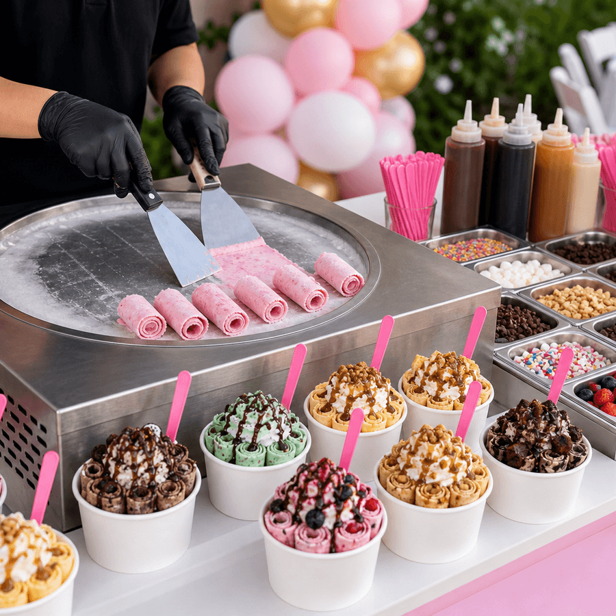 Rock N Roll Handrolled Premium Ice Cream catering setup for an event